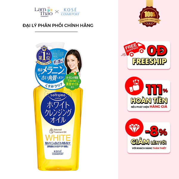 Dầu Tẩy Trang Dưỡng Trắng Da Kose Softymo White Cleansing Oil (mẫu mới)