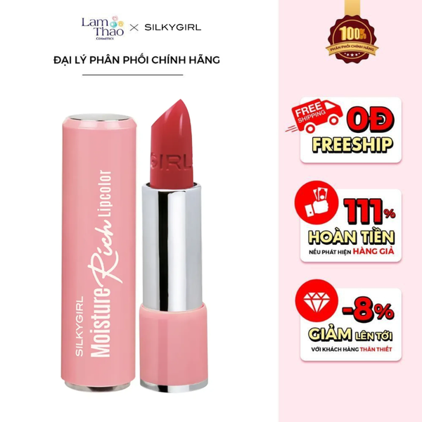 [DUY NHẤT CH: DEAL SỐC 10.11 - 24.11 MUA HOÁ ĐƠN 299K TẶNG KEM LÓT CHỐNG NẮNG 15ML] [TẶNG 01 SON TINT MLBB MÀU 07 FIG] Son Dưỡng Có Màu Silkygirl Moisture Rich Lipcolor