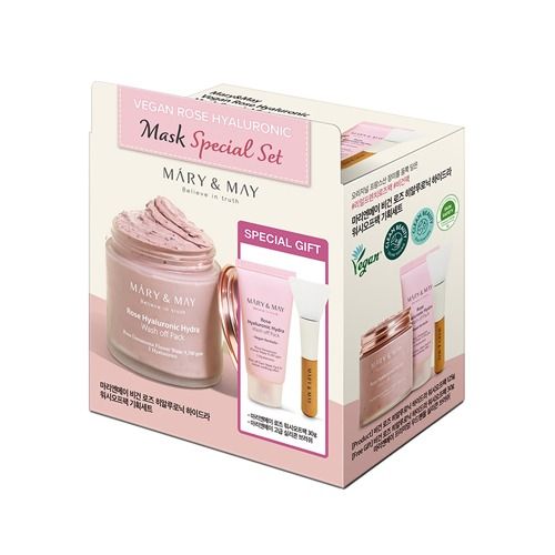 [ Set Special Gift ] Mặt Nạ Dưỡng Da Chiết Xuất Hoa Hồng Mary&May Rose Hyaluronic Hydra Wash Off Mask 125g + 30g + 1 Cọ Đắp Mặt Nạ
