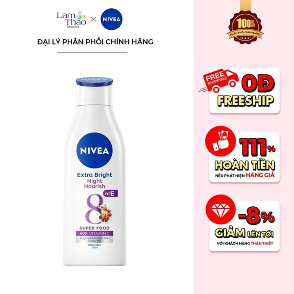 Sữa Dưỡng Thể Làm Sáng & Săn Chắc Da Ban Đêm Nivea Extra White Night Nourish Body Lotion 8 Super Food