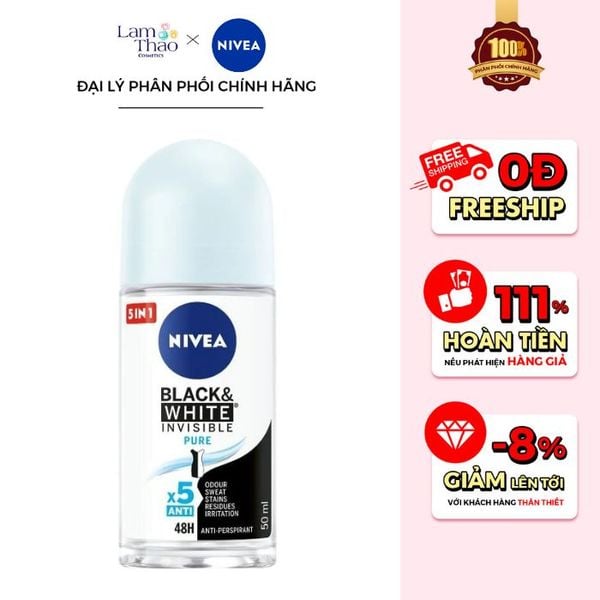 Lăn Khử Mùi Dưỡng Da Sáng Mịn Nivea Black & White Invisible Pure