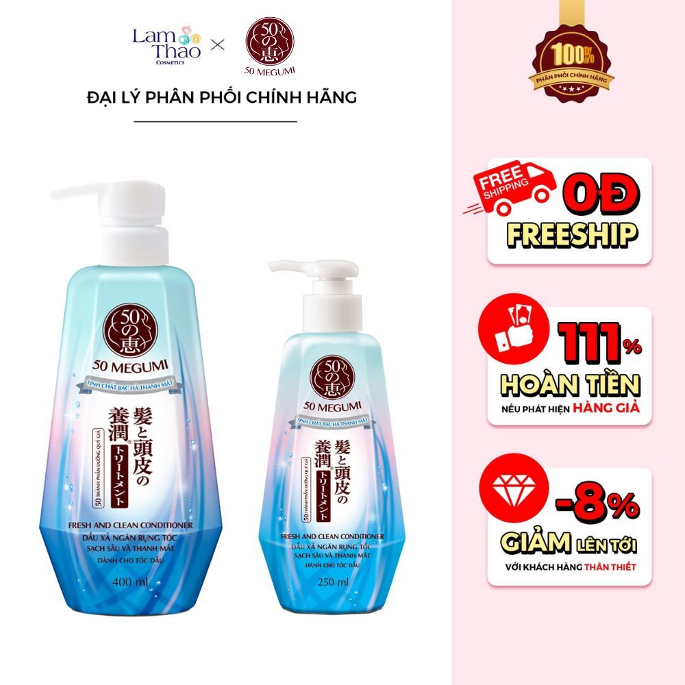 [TẶNG 1 BỘ BÀI UNO] Dầu Xả Hỗ Trợ Ngăn Ngừa Rụng Tóc Sạch Sâu Và Thanh Mát 50 Megumi Fresh And Clean Conditioner