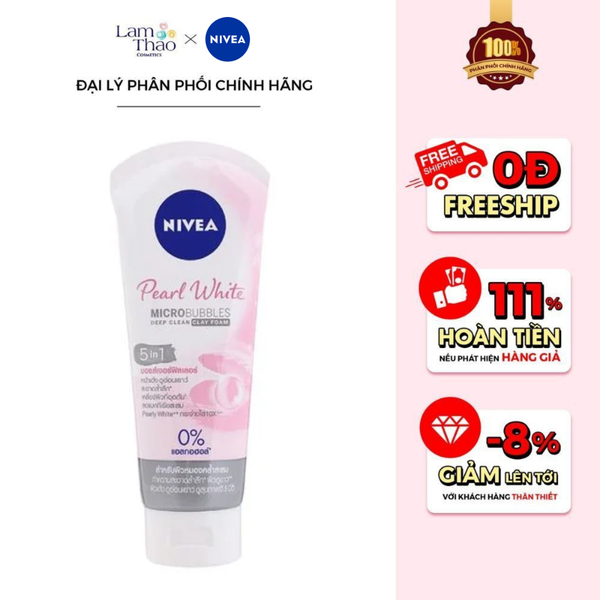 Sữa Rửa Mặt Đất Sét Ngọc Trai Làm Sáng Da Nivea Pearl Bright Micro Bubbles Deep Clean Clay Foam 5IN1