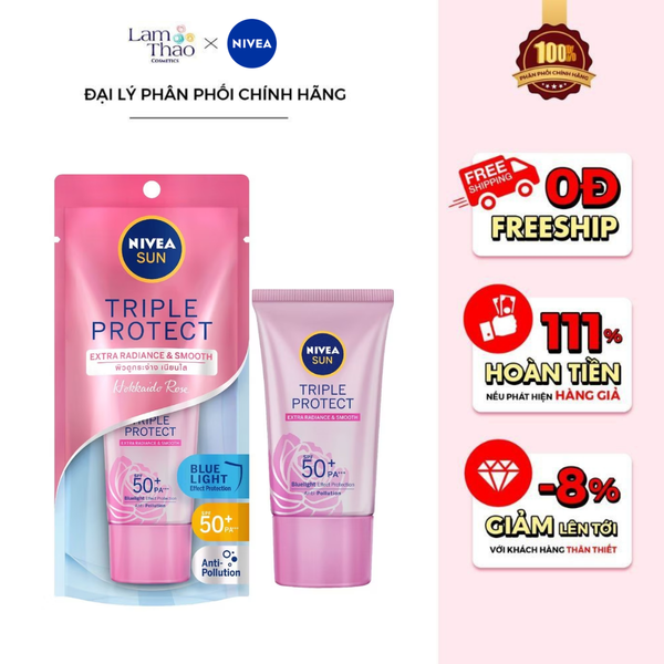 Kem Chống Nắng Dưỡng Sáng Mịn Hoa Hồng Nivea Hokkaido Triple Protect Extra Radiance & Smooth SPF50+ PA+++