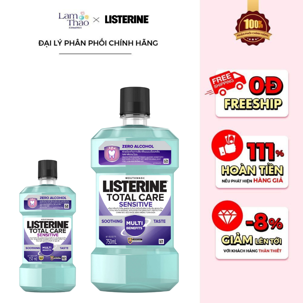 Nước Súc Miệng Cho Răng Nhạy Cảm Không Cay Listerine Total Care Sensitive Soothing Taste