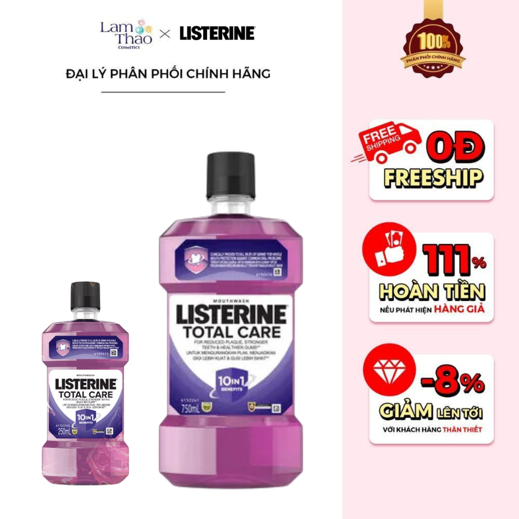 Nước Súc Miệng Listerine Chăm Sóc Toàn Diện Không Cay Total Care