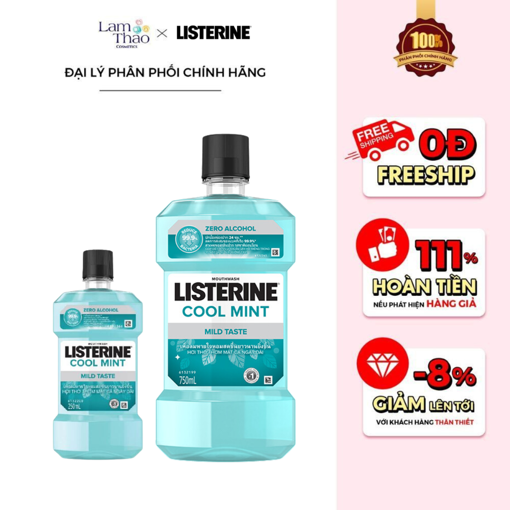 Nước Súc Miệng Listerine Hơi Thở Thơm Mát Không Cay Cool Mint