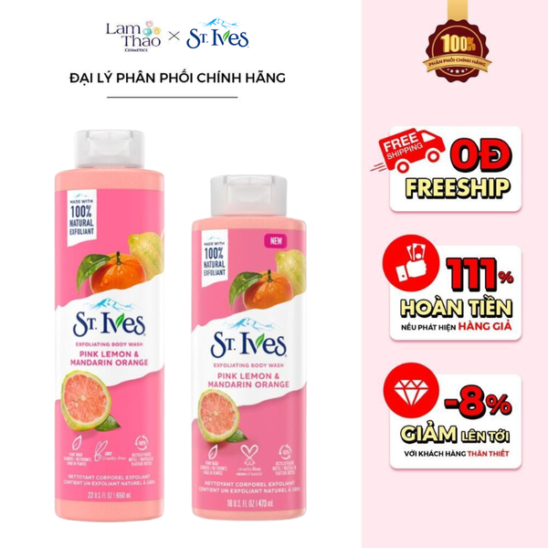 Sữa Tắm Dưỡng Sáng Da St.Ives Pink Lemon & Mandarin Orange Exfoliating Body Wash (Mẫu Mới)