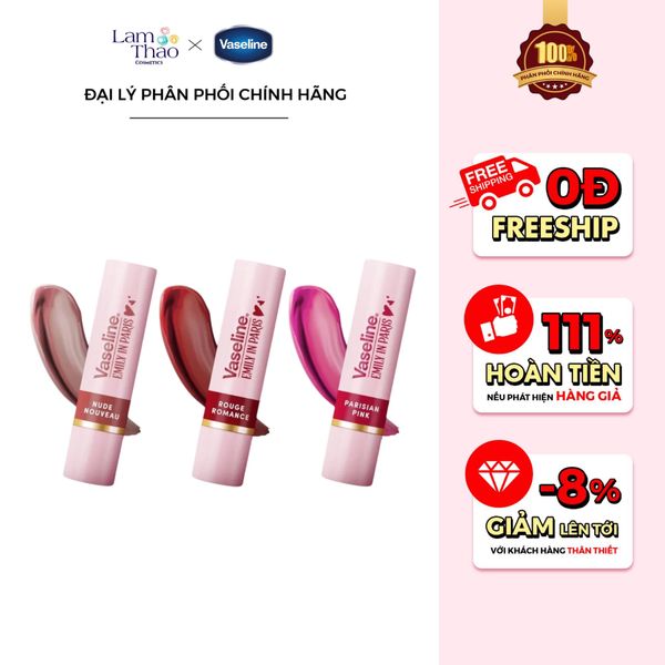 TẶNG VALI ĐỰNG SON KHI MUA 01 SON VASELINE BẤT KỲ VÀ 01 SON EMILY IN PARIS Son Dưỡng Ẩm Có Màu Vaseline Emily In Paris