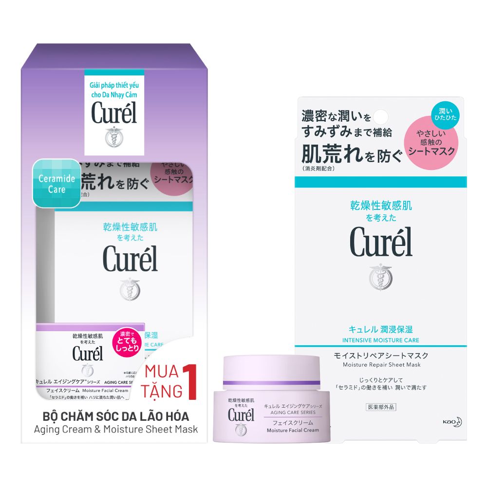 Bộ Chăm Sóc Da Chuyên Sâu Dành Cho Da Lão Hoá Và Khô Ráp Nhiều Curél Ceramide Care Aging Cream & Moisture Sheet Mask