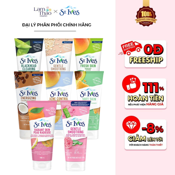 [MUA 2 SP ST.IVES BẤT KÌ TẶNG 1 GẤU BÔNG CAPYBARA] Sữa Rửa Mặt Tẩy Tế Bào Chết St.Ives