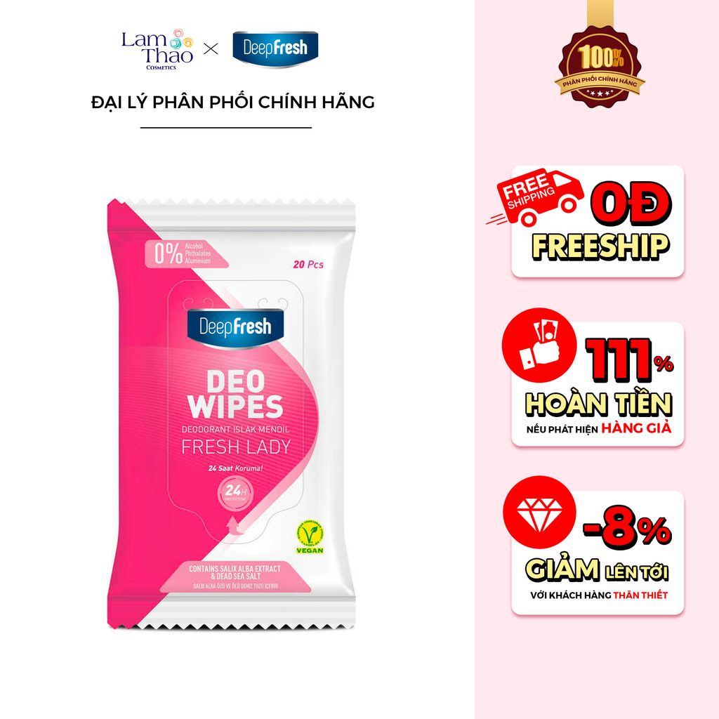 Khăn Ướt Hỗ Trợ Khử Mùi Vùng Dưới Cánh Tay Cho Nữ 2 Trong 1 Deep Fresh Deo Wipes Fresh Lady