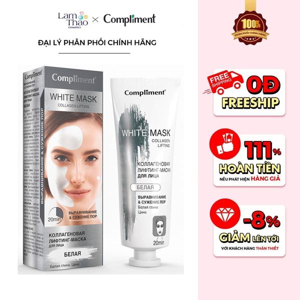 Mặt Nạ Đất Sét Trắng Làm Sạch Hỗ Trợ Ngăn Ngừa Lão Hoá Da Compliment White Collagen Lifting Mask