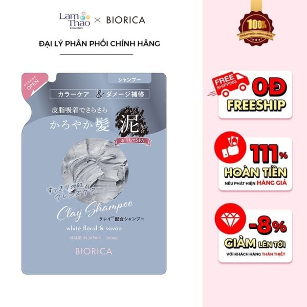[TẶNG BÌNH CHIẾT BIORICA] Dầu Gội Phục Hồi, Giảm Gãy Rụng Tóc Biorica Clay Shampoo White Floral & Savon