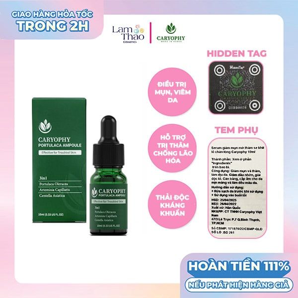 Tinh Chất Hỗ Trợ Giảm Mụn, Thâm Mụn Caryophy Portulaca Ampoule ( Mẫu Mới )