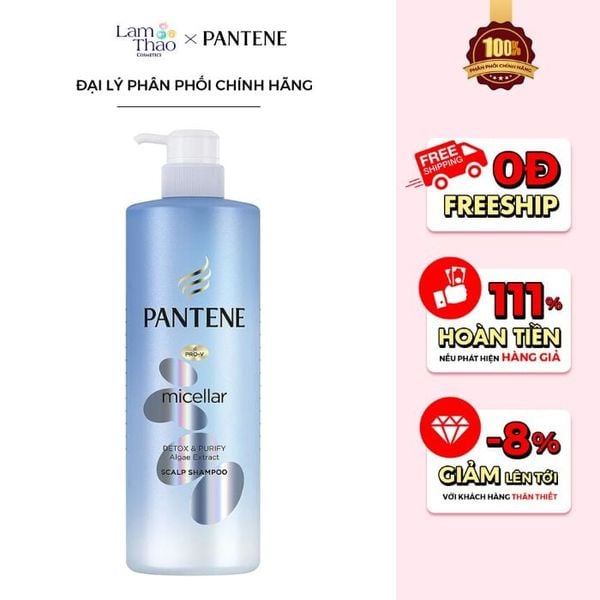 Dầu Gội Chiết Xuất Từ Tảo Biển Thanh Lọc & Làm Sạch Pantene Pro-V Micellar Detox & Purify Algae Extract Scalp Shampoo