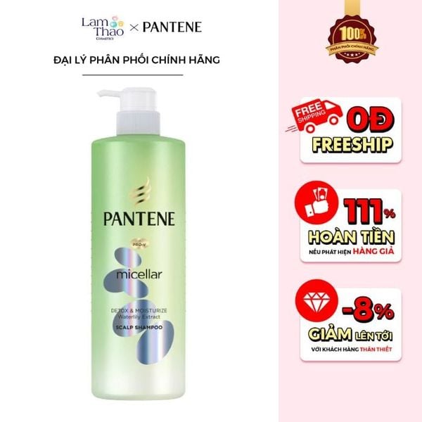 Dầu Gội Pantene Dưỡng Ẩm Làm Sạch Chiết Xuất Hoa Súng Micellar Detox and Moisture Waterlily Extract Scalp Shampoo