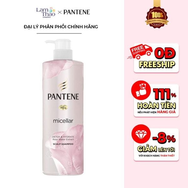 Dầu Gội Pantene Từ Hoa Hồng Thanh Lọc & Dưỡng Ẩm Pro-V Micellar Detox & Hydrate Rose Water Extract Scalp Shampoo