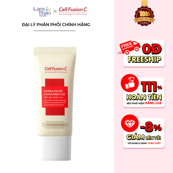 Kem Chống Nắng Thuần Vật Lý An Toàn Mọi Loại Da Cell Fusion C Derma Relief Sunscreen 100 SPF50+/PA++++