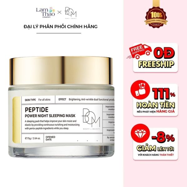 Mặt Nạ Ngủ Ban Đêm Làm Sáng Làm Mờ Nếp Nhăn BOM Peptide Power Night Sleeping Mask