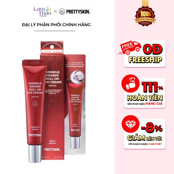 [KHI MUA SP PRETTY SKIN FULLSIZE TẶNG 1 TÚI TOTE PRETTY SKIN] [HĐ 699K PRETTY SKIN TẶNG KEM DƯỠNG RETINOL] Kem Mắt Hỗ Trợ Cải Thiện Nếp Nhăn Dưỡng Trắng Vùng Mắt Pretty Skin Wrinkle Eraser Roll On Eye Cream Vitamin A Retinol