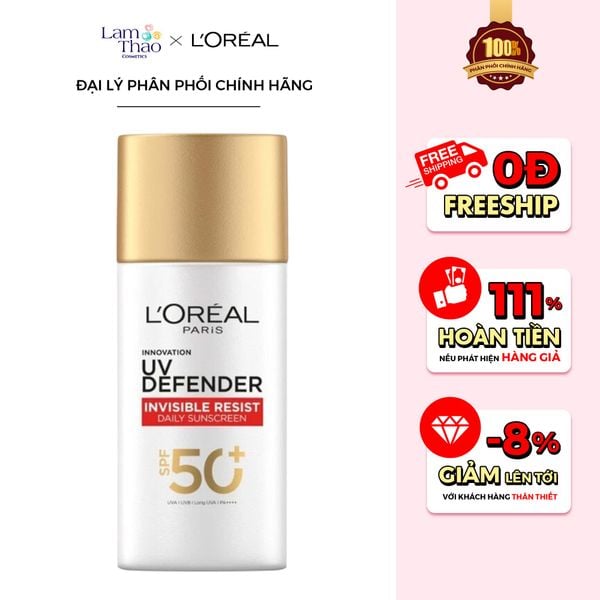 Kem Chống Nắng Thoáng Da Mỏng Nhẹ Loreal Paris UV Defender Invisible Resist Daily Sunscreen SPF50+ PA++++
