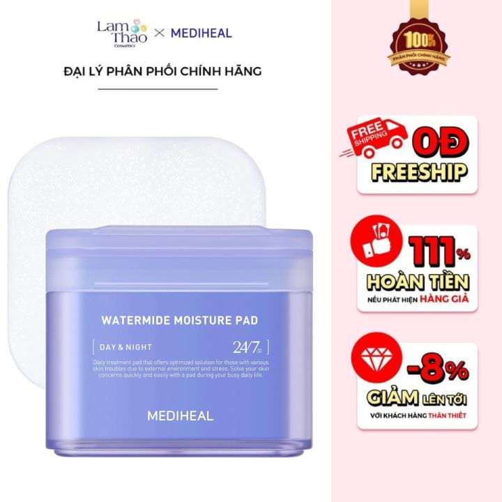 Toner Pad Hỗ Trợ Cấp Ẩm Chuyên Sâu Làm Dịu Da Mediheal Watermide Moisture Pad