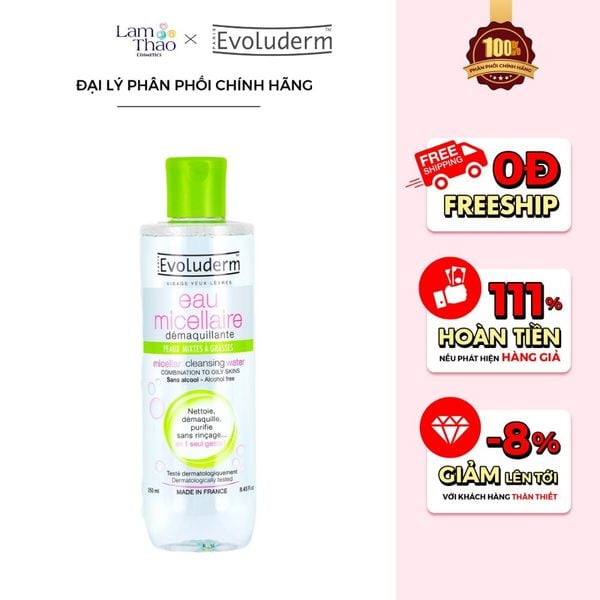 [MUA SIZE 500ML TẶNG BTT EVOLUDERM] Nước Tẩy Trang Cho Da Hỗn Hợp Dầu Mụn Evoluderm Micellar Cleansing Water Combination To Oily Skins