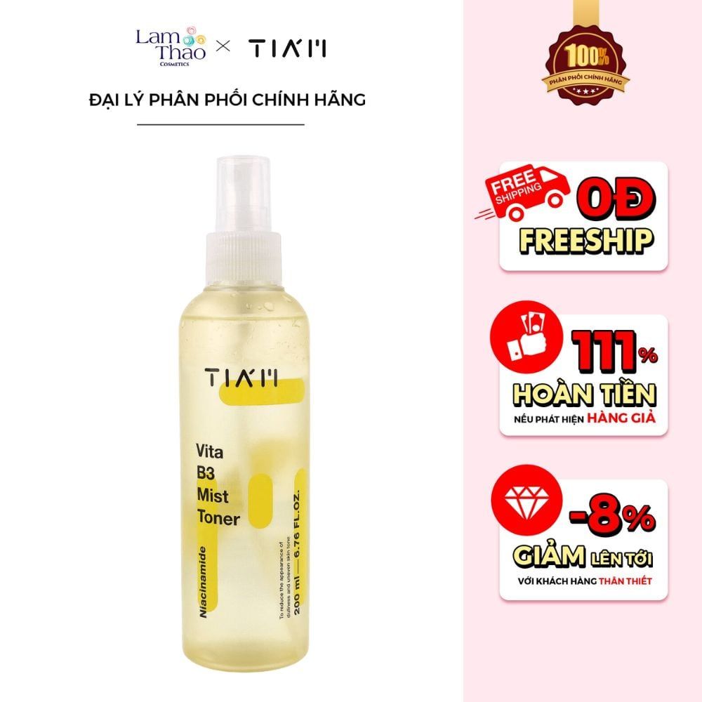 [KHI MUA SP TIAM FULLSIZE TẶNG 1 NẠ FOODA RETINOL PREMIUM] Nước Hoa Hồng Dạng Xịt Hỗ Trợ Cân Bằng Và Làm Sáng Da Tiam Vita B3 Mist Toner 200ml