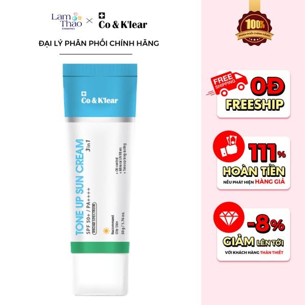 Kem Chống Nắng Phổ Rộng Hỗ Trợ Nâng Tone Da Co&K'lear Tone Up 3 In 1 Sun Cream SPF50+ PA++++