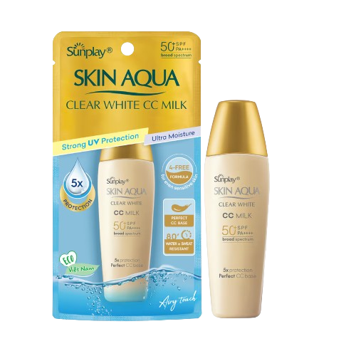 [HÓA ĐƠN SUNPLAY SKIN AQUA từ 199K TẶNG 1 TÚI REN HOA CÚC + 1 LOTION DƯỠNG THỂ 15G]  Sữa Chống Nắng Dưỡng Da Tạo Nền Sáng Mịn Sunplay Clear White CC Milk SPF50+ PA++++