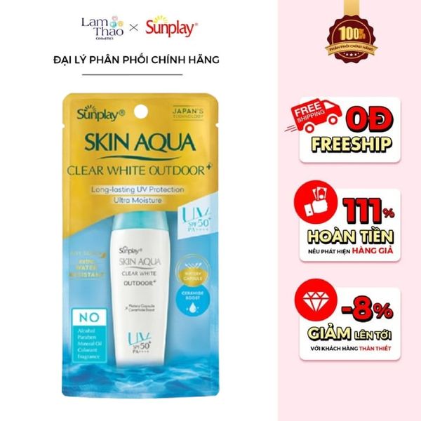 [HĐ SUNPLAY 199K TẶNG 1 BTT BEFOU 234M + TÚI CANVAS] Gel Chống Nắng Dưỡng Da Khi Vận Động Mạnh Sunplay Aqua Clear White Outdoor SPF50+ PA++++
