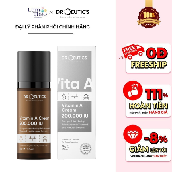 Kem Dưỡng Hỗ Trợ Làm Trắng Da Và Hỗ Trợ Cải Thiện Nếp Nhăn DrCeutics Vitamin A Cream 200.000 IU