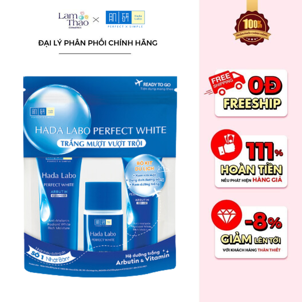 [HĐ HADA LABO 199K TẶNG 1 BTT BEFOU 234M + 1 GỐI ÔM HADA LABO] Bộ Dưỡng Trắng, Dưỡng Sáng Da 3 Món Hada Labo Perfect White Tranexamic Acid Travel Kit