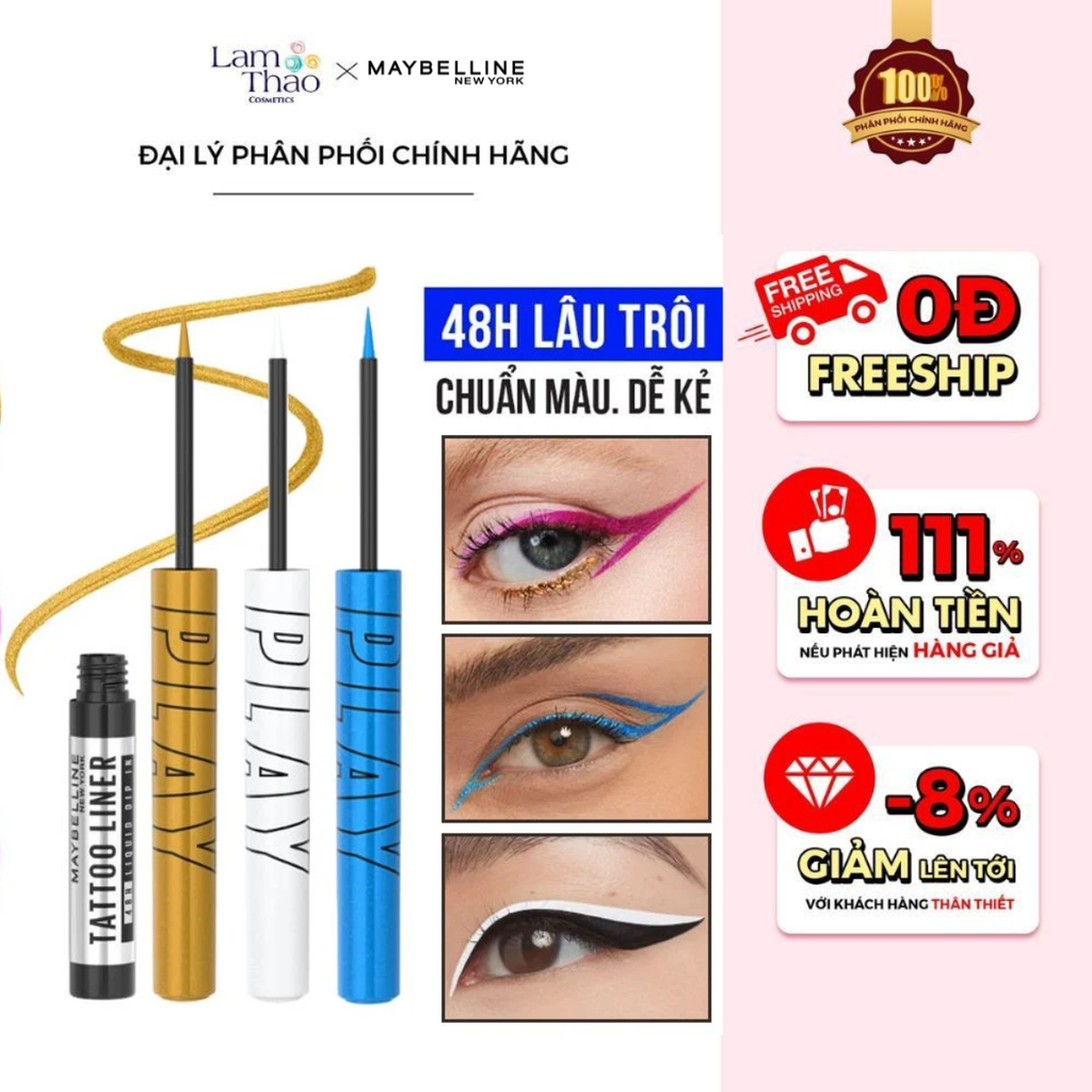 Kẻ Mắt Nước 6 Màu Bền Màu Lâu Trôi Maybelline Tattoo Liner Play