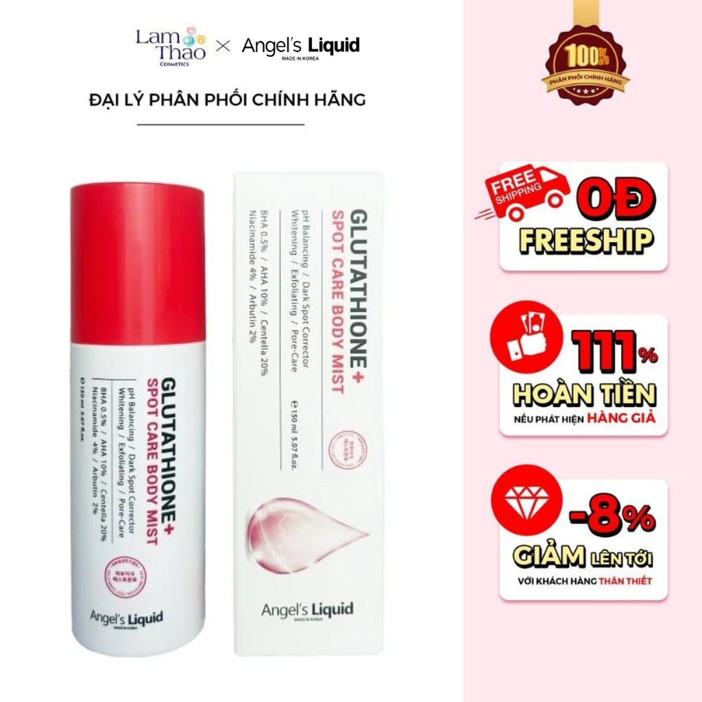 Xịt Mụn Lưng, Giảm Thâm Angels Liquid Glutathione Spot Care Body Mist ( Mẫu Mới Cải Tiến )