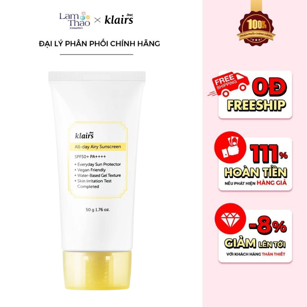 Kem Chống Nắng Ẩm Mượt, Làm Dịu Da Klairs All-day Airy Sunscreen SPF50+ PA++++