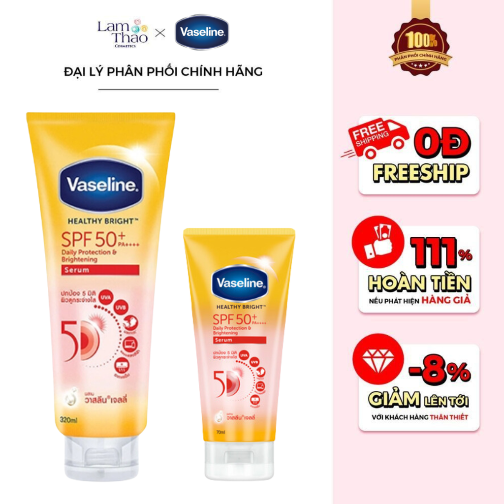 Sữa Dưỡng Thể Trắng Da Toàn Thân Chống Nắng Vaseline Healthy Bright Sun + Pollution Protect SPF 50+ PA++++