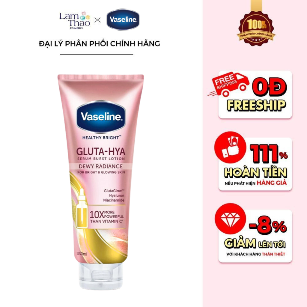 Sữa Dưỡng Thể Trắng Sáng Đều Màu Da Ban Đêm Vaseline Healthy Bright Gluta-Hya Serum Burst Lotion