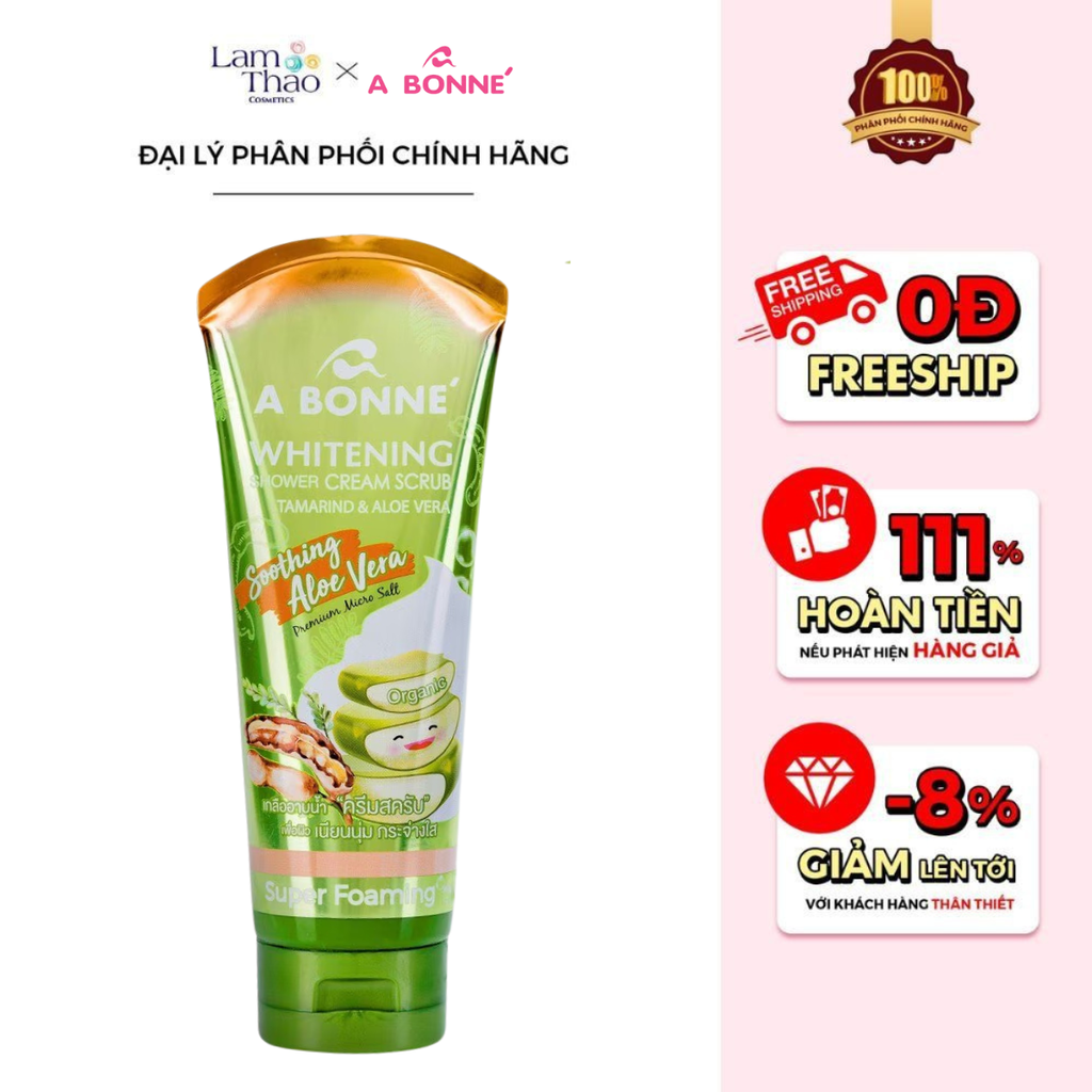 Kem Tẩy Tế Bào Chết Làm Sáng Da A Bonne Whitening Shower Cream Scrub Tamarind & Aloe Vera