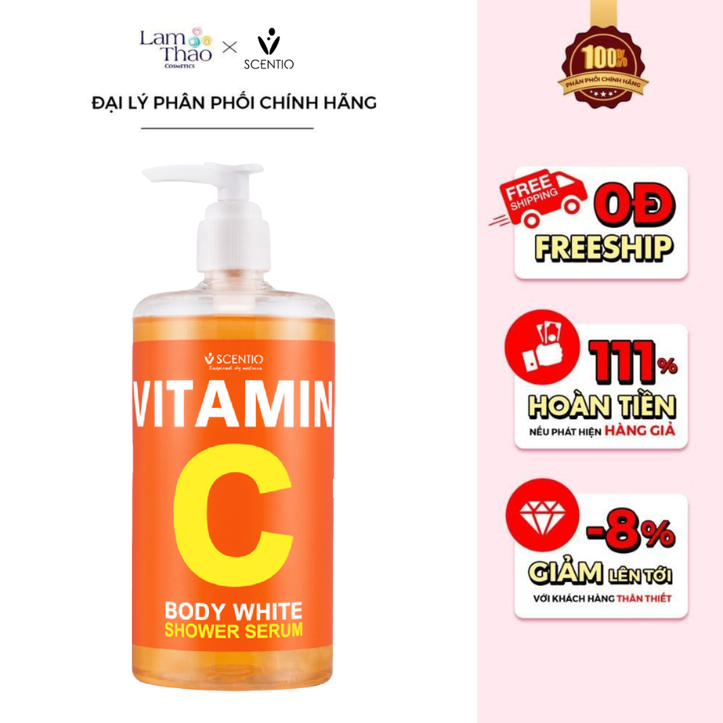 Sữa Tắm Dưỡng Trắng Và Phục Hồi Da Chuyên Sâu Beauty Buffet Scentio Vitamin C Body White Shower Serum