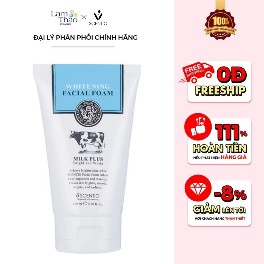 Sữa Rửa Mặt Dưỡng Trắng Beauty Buffet Scentio Milk Plus Whitening Facial Foam