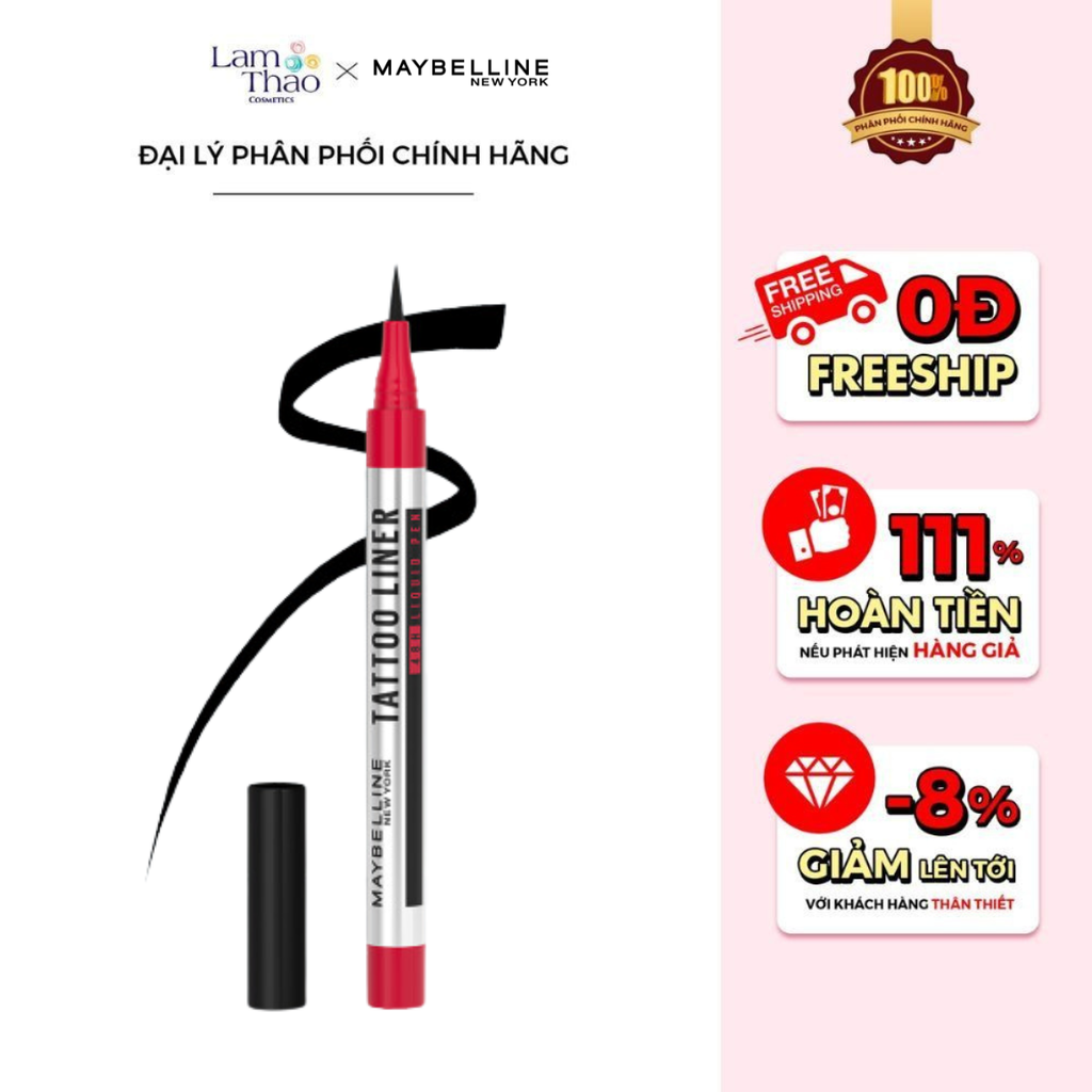 Bút Kẻ Mắt Nước Đậm Màu 48H Không Lem Trôi Maybelline New York Tatto Liner 48H Liquid Pen