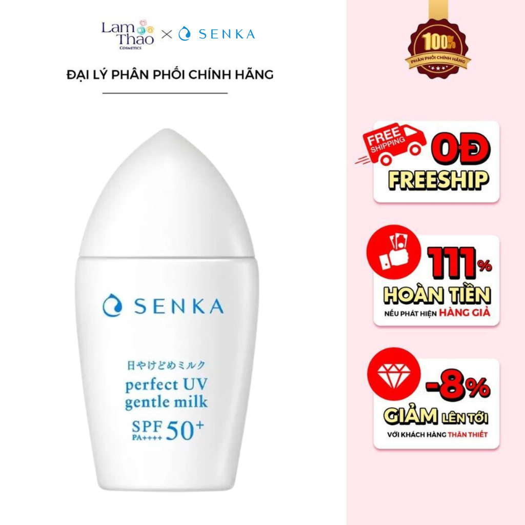 [HÓA ĐƠN SENKA TỪ 199K TẶNG CỤC BÔNG BỌT SENKA] Sữa Chống Nắng Cho Da Nhạy Cảm Senka Perfect UV Gentle Milk SPF50+ PA++++