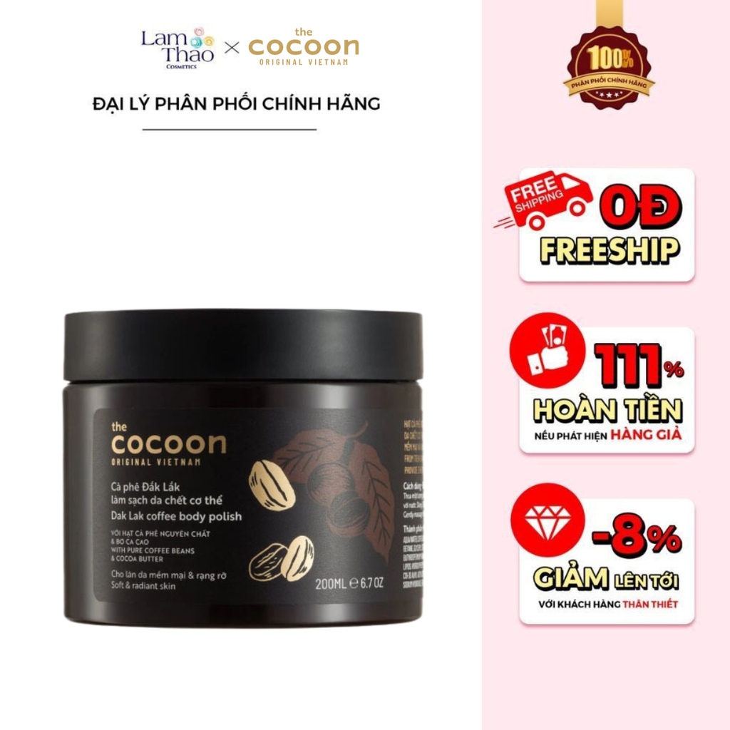 [HĐ COCOON TỪ 299K TẶNG 1 SON DƯỠNG COCOON] [HĐ COCOON TỪ 399K TẶNG 1 SỮA CHỐNG NẮNG COCOON 5ML] Tẩy Tế Bào Chết Toàn Thân Cà Phê Đắk Lắk Cocoon Dak Lak Coffee Body Polish