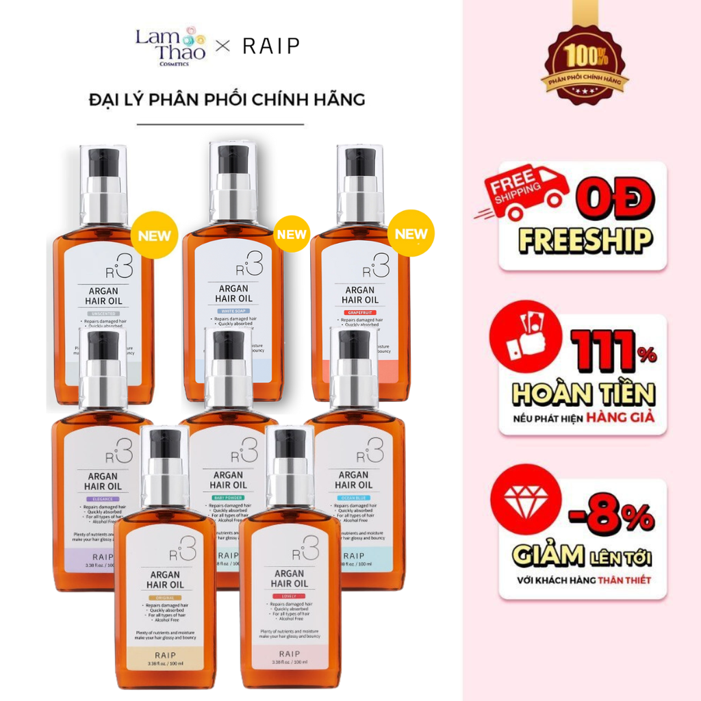 Dầu Dưỡng Giúp Hồi Phục Tóc Hư Tổn Raip R3 Argan Hair Oil 100ml ( Mẫu Mới )