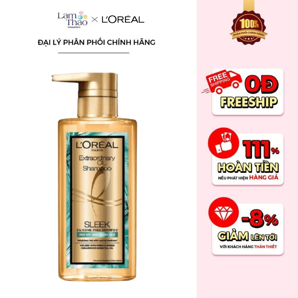 [HĐ LOREAL 399K TẶNG TÚI CANVAS LOREAL] Dầu Gội Dưỡng Tóc Suôn Mượt Tóc Loreal Paris Extraordinary Oil Smooth Silicone-Free Shampoo