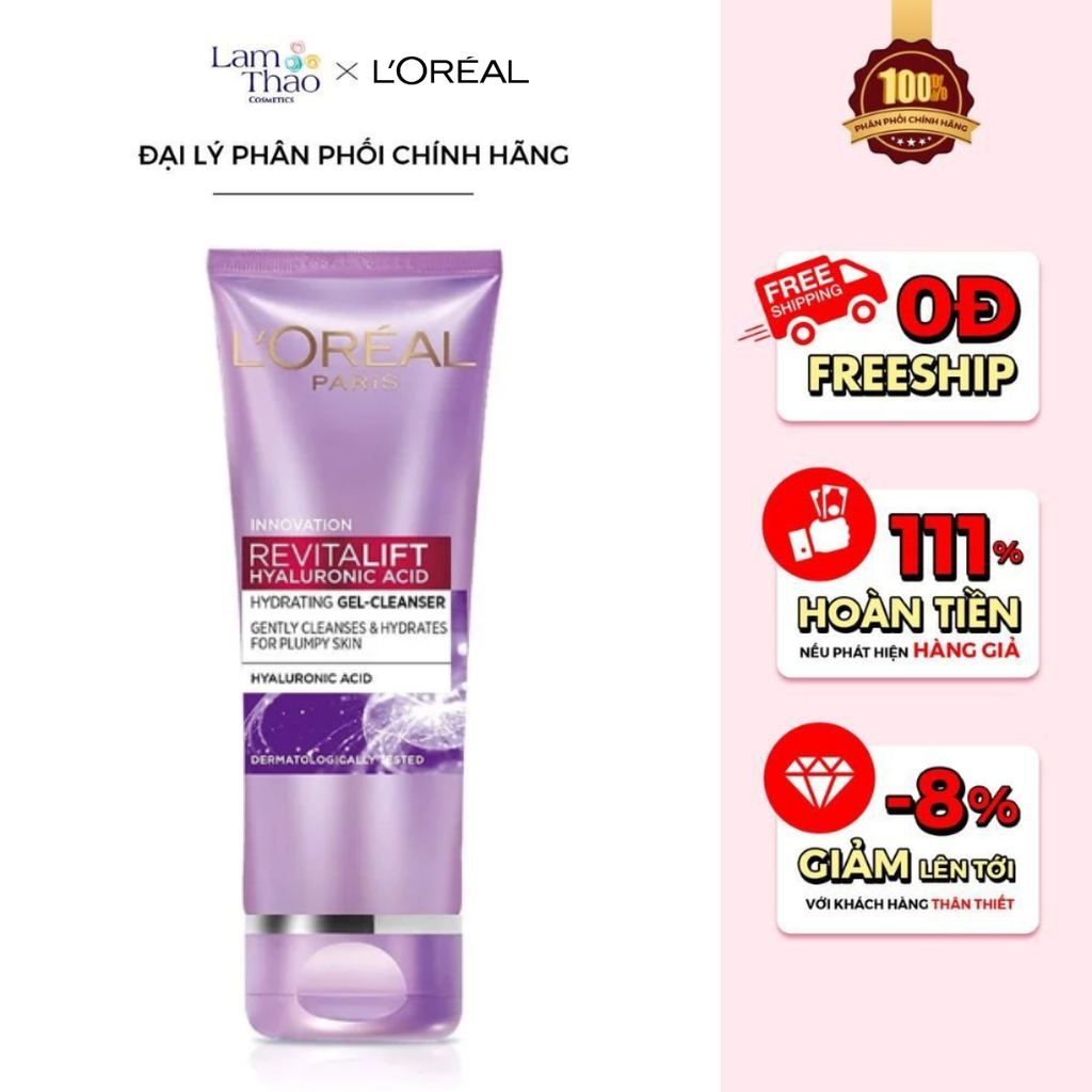 [HĐ LOREAL 399K TẶNG TÚI CANVAS LOREAL] Sữa Rửa Mặt Dưỡng Ẩm Giúp Da Căng Mướt Loreal Paris Revitalift Hyaluronic Acid Hydrating Gel-Cleanser