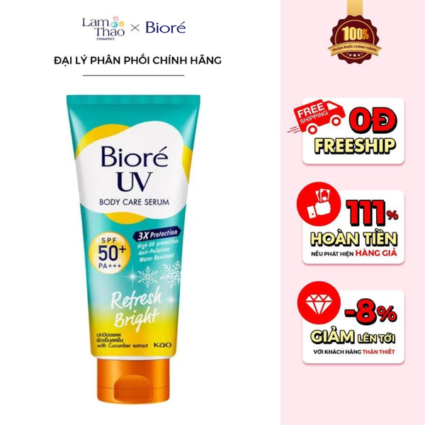 Serum Chống Nắng Dưỡng Thể Sáng Mịn Mát Lạnh Bioré UV Anti-Pollution Body Care Serum Refresh Bright SPF 50+ PA+++