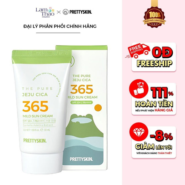 Kem Chống Nắng Chiết Xuất Rau Má Pretty Skin The Pure Jeju Cica 365 Mild Sun Cream